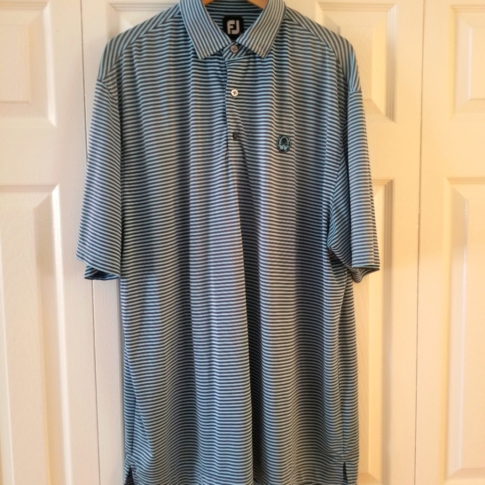 FootJoy Short Sleeve Polo Shirt Golf stripped Blue Size XL